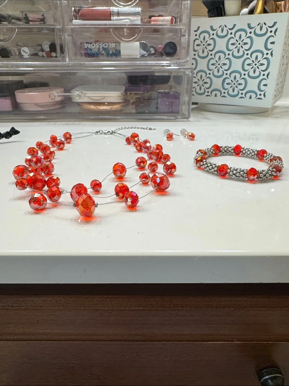 White House Black Market Red Multi-Strand Beaded Jewelry Set
